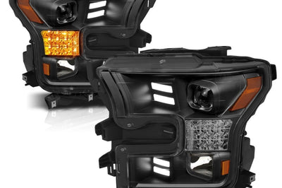 ANZO 15-17 Ford F-150 Project Headlights w/ Plank Style Design Black Amber Sequential Turn Signal - Lights