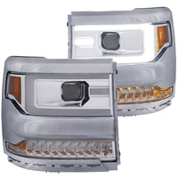ANZO 16 + Chevy Silverado 1500 Projector Headlights Plank Style Chrome w/Amber/Sequential Turn Signal - Lights