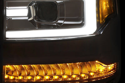 ANZO 16 + Chevy Silverado 1500 Projector Headlights Plank Style Chrome w/Amber/Sequential Turn Signal - Lights