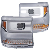 ANZO 16 + Chevy Silverado 1500 Projector Headlights Plank Style Chrome w/Amber/Sequential Turn Signal - Lights