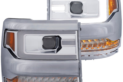 ANZO 16 + Chevy Silverado 1500 Projector Headlights Plank Style Chrome w/Amber/Sequential Turn Signal - Lights