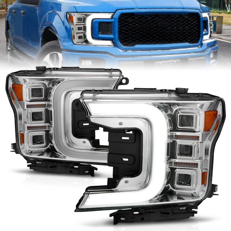 ANZO Anzo 18-20 Ford F-150 Full Led Projector Light Bar Style Headlights - Chrome Amber - Lights