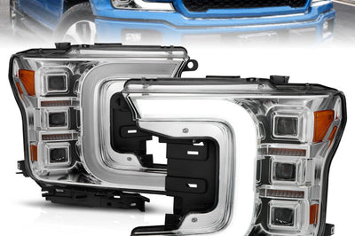 ANZO Anzo 18-20 Ford F-150 Full Led Projector Light Bar Style Headlights - Chrome Amber - Lights