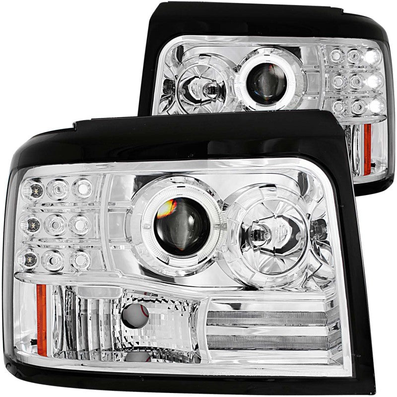 ANZO 1992-1996 Ford F-150 Projector Headlights w/ Halo Chrome Side Markers and Parking Lights