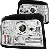 ANZO 1992-1996 Ford F-150 Projector Headlights w/ Halo Chrome Side Markers and Parking Lights