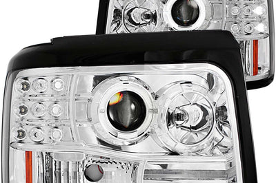 ANZO 1992-1996 Ford F-150 Projector Headlights w/ Halo Chrome Side Markers and Parking Lights
