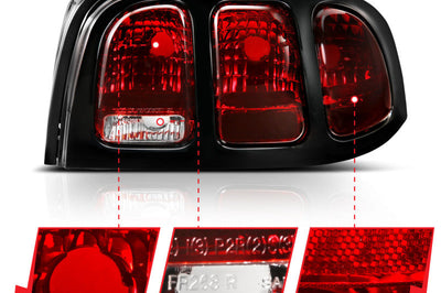 ANZO 1994-1998 Ford Mustang Taillight Dark Red Lens (OE Style) - Lights