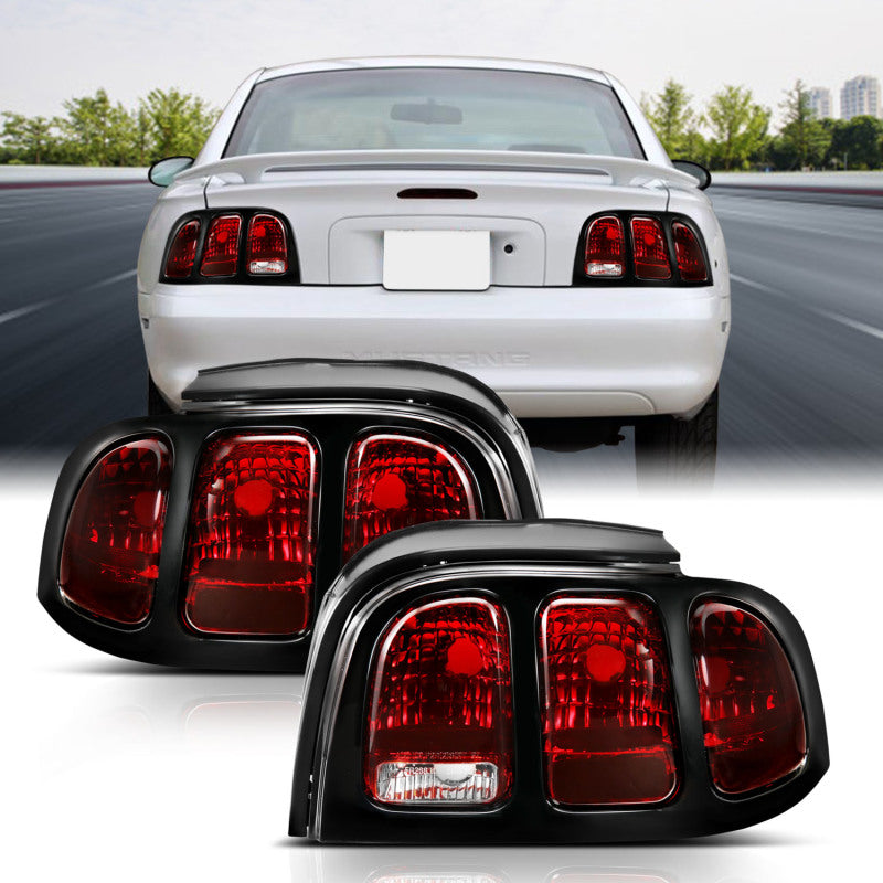 ANZO 1994-1998 Ford Mustang Taillight Dark Red Lens (OE Style) - Lights