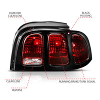 ANZO 1994-1998 Ford Mustang Taillight Dark Red Lens (OE Style) - Lights