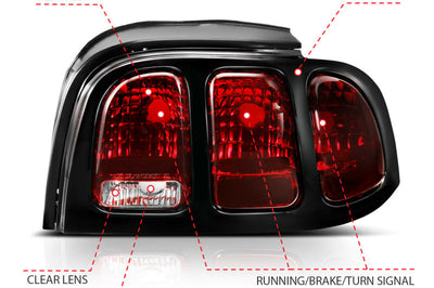 ANZO 1994-1998 Ford Mustang Taillight Dark Red Lens (OE Style) - Lights