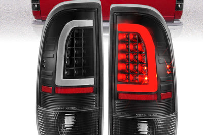 ANZO 1997-2003 Ford F-150 LED Tail Lights w/ Light Bar Black Housing Clear Lens