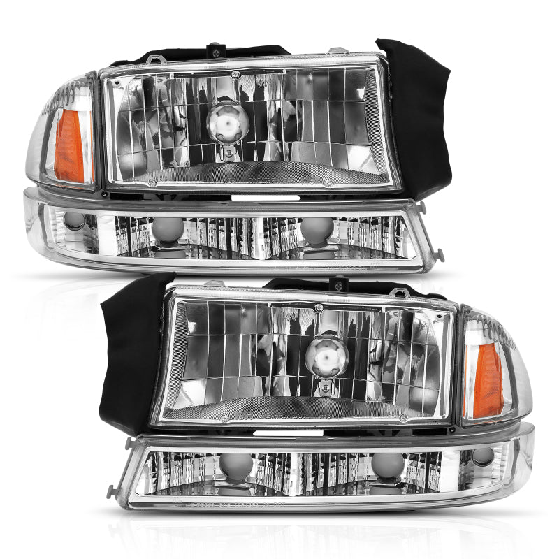 ANZO 1997-2004 Dodge Dakota Crystal Headlight Set Chrome Amber - Lights