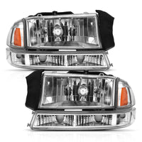 ANZO 1997-2004 Dodge Dakota Crystal Headlight Set Chrome Amber - Lights