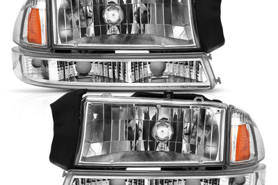 ANZO 1997-2004 Dodge Dakota Crystal Headlight Set Chrome Amber - Lights