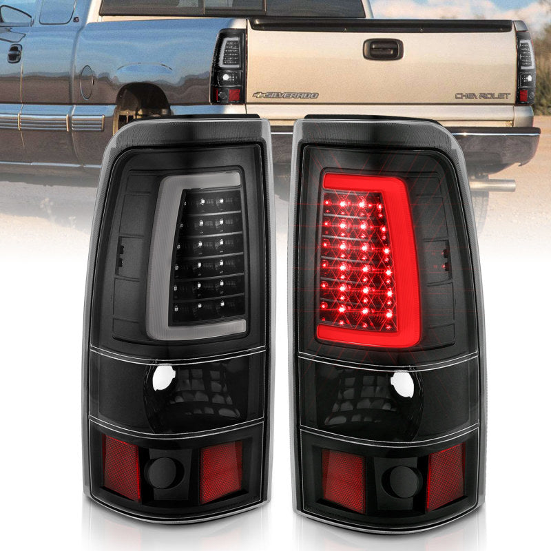 ANZO 1999-2002 Chevy Silverado 1500 LED Taillights Plank Style Black w/Clear Lens - Lights