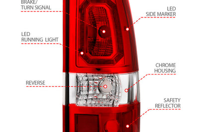 ANZO 1999-2002 Chevy Silverado 1500 LED Taillights Plank Style Chrome With Red/Clear Lens - Lights