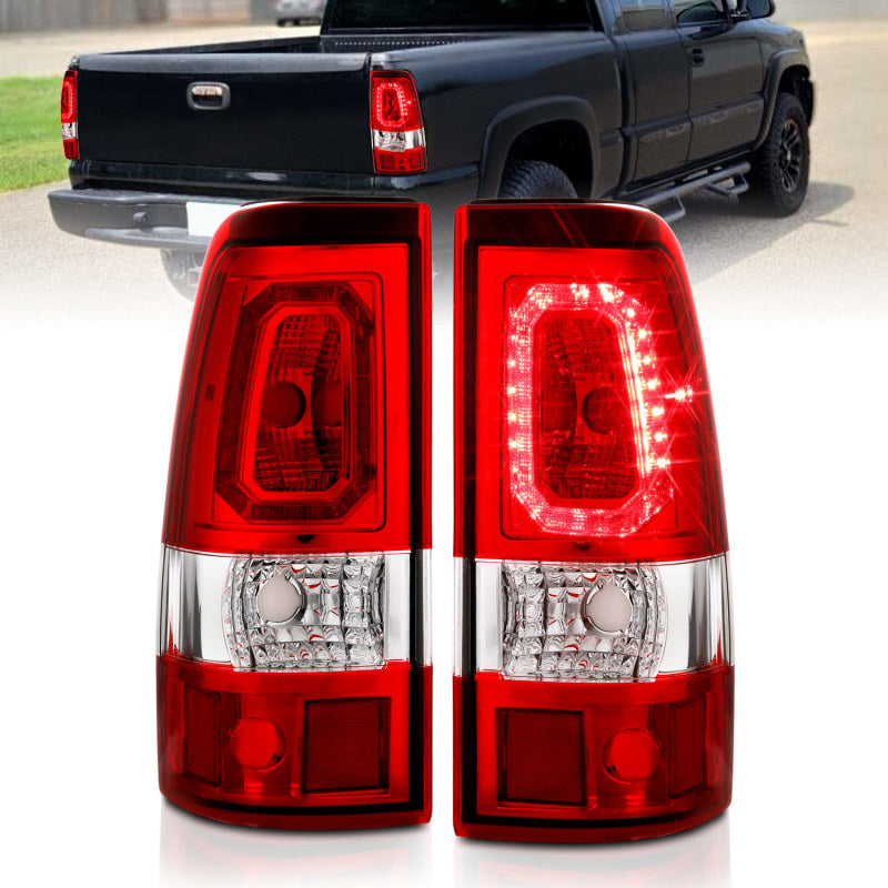ANZO 1999-2002 Chevy Silverado 1500 LED Taillights Plank Style Chrome With Red/Clear Lens - Lights