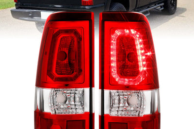 ANZO 1999-2002 Chevy Silverado 1500 LED Taillights Plank Style Chrome With Red/Clear Lens - Lights