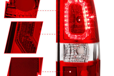 ANZO 1999-2002 Chevy Silverado 1500 LED Taillights Plank Style Chrome With Red/Clear Lens - Lights