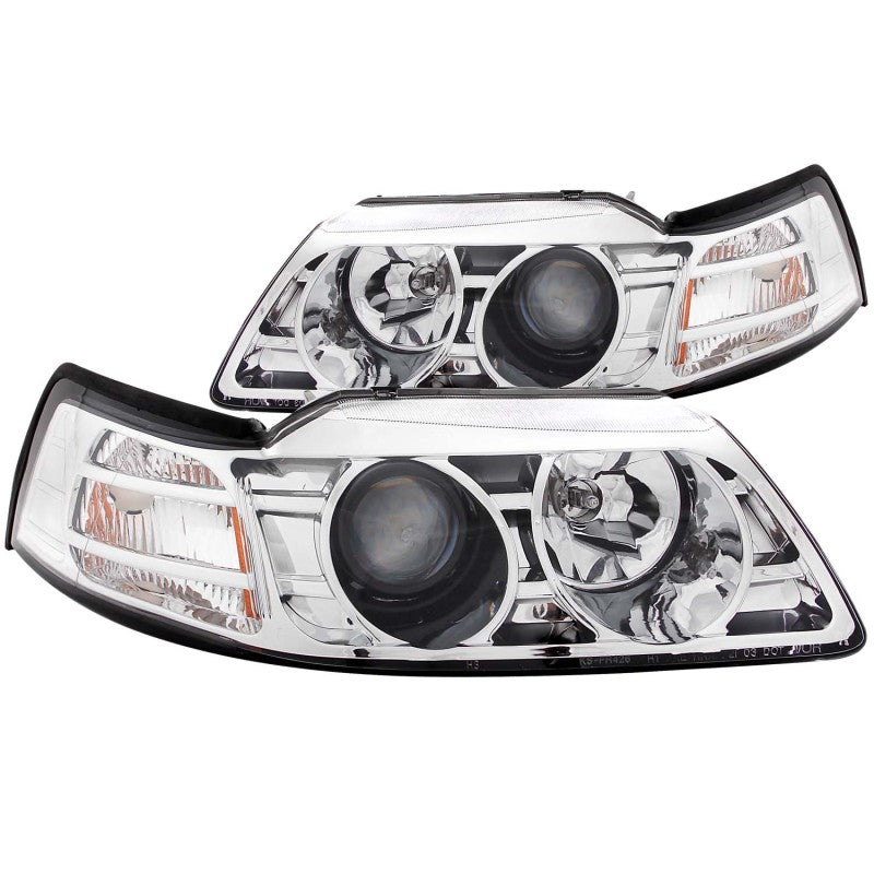 ANZO 1999-2004 Ford Mustang Projector Headlights Chrome - Lights