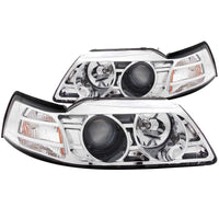 ANZO 1999-2004 Ford Mustang Projector Headlights Chrome - Lights