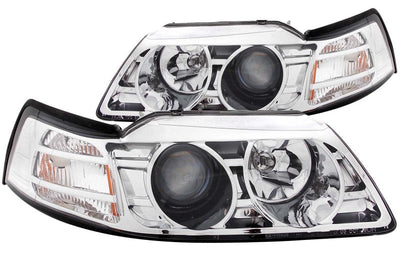 ANZO 1999-2004 Ford Mustang Projector Headlights Chrome - Lights