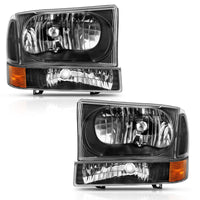 ANZO 2000-2004 Ford Excursion Crystal Headlight w/ Corner Light Black Amber (w/o Bulb) - Lights