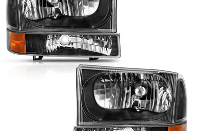 ANZO 2000-2004 Ford Excursion Crystal Headlight w/ Corner Light Black Amber (w/o Bulb) - Lights