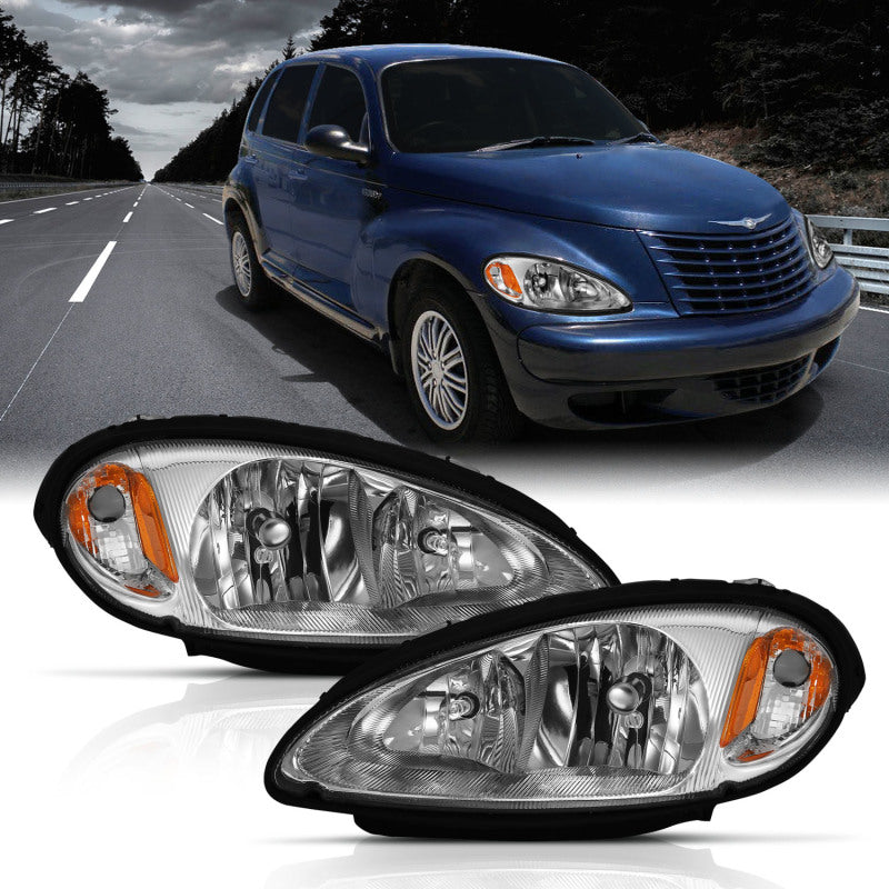 ANZO 2001-2005 Chrysler Pt Cruiser Crystal Headlight Chrome Amber (OE) - Lights