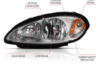 ANZO 2001-2005 Chrysler Pt Cruiser Crystal Headlight Chrome Amber (OE) - Lights