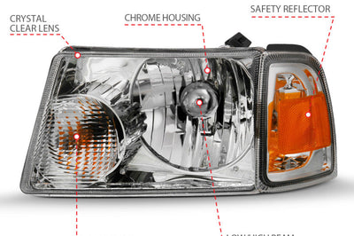 ANZO 2001-2011 Ford Ranger Crystal Headlight Chrome w/Corner Lights (OE Replacement)