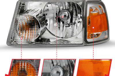 ANZO 2001-2011 Ford Ranger Crystal Headlight Chrome w/Corner Lights (OE Replacement)