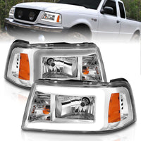 ANZO 2001-2011 Ford Ranger Crystal Headlights w/ Light Bar Chrome Housing - Lights