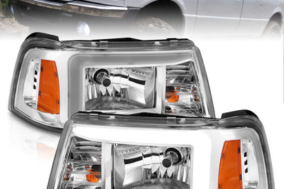 ANZO 2001-2011 Ford Ranger Crystal Headlights w/ Light Bar Chrome Housing - Lights