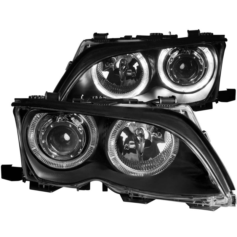 ANZO 2002-2005 BMW 3 Series E46 Projector Headlights w/ Halo Black - Lights