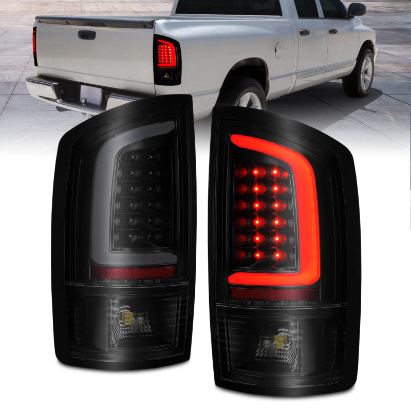 ANZO 2002-2006 Dodge Ram 1500 LED Tail Lights w/ Light Bar Black Housing Smoke Lens
