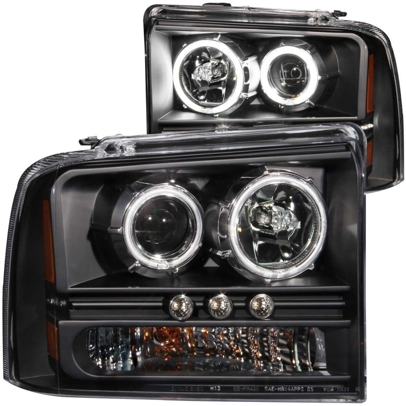 ANZO 2005-2007 Ford Excursion Projector Headlights w/ Halo Black LED Strip (CCFL) 1pc - Lights