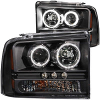 ANZO 2005-2007 Ford Excursion Projector Headlights w/ Halo Black LED Strip (CCFL) 1pc - Lights