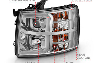 ANZO 2007-2013 Chevy Silverado 1500 Projector Plank Style Chrome Amber - Lights