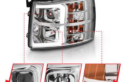 ANZO 2007-2013 Chevy Silverado 1500 Projector Plank Style Chrome Amber - Lights