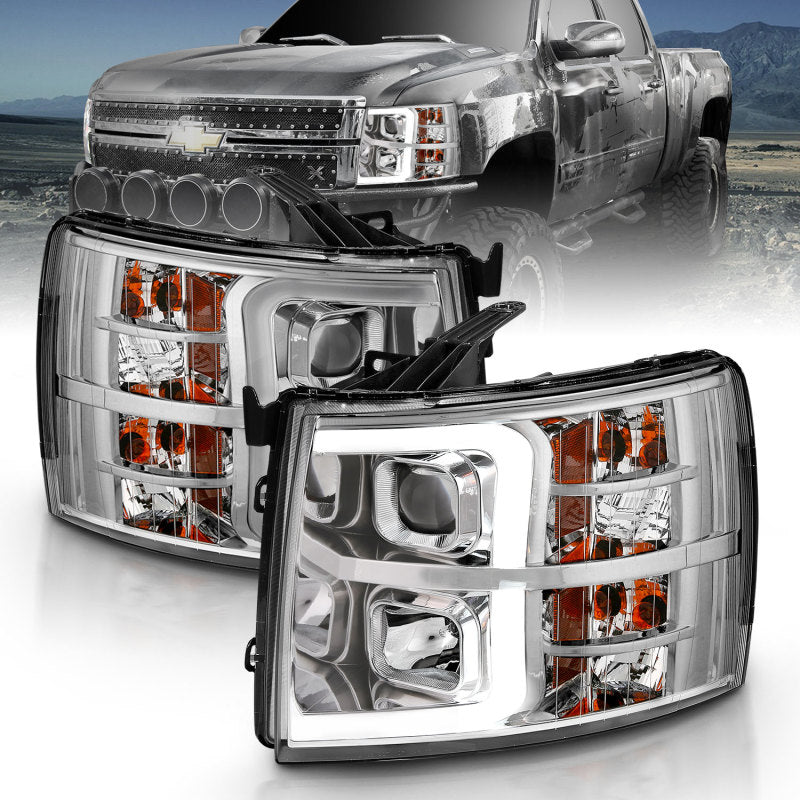 ANZO 2007-2013 Chevy Silverado 1500 Projector Plank Style Chrome Amber - Lights