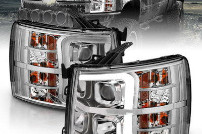 ANZO 2007-2013 Chevy Silverado 1500 Projector Plank Style Chrome Amber - Lights
