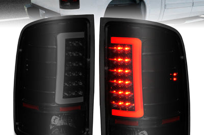 ANZO 2007-2013 GMC Sierra LED Tail Lights w/ Light Bar Black Housing Smoke Lens