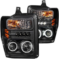 ANZO 2008-2010 Ford F-250 Projector Headlights w/ Halo Black (CCFL) - Lights