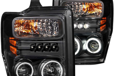 ANZO 2008-2010 Ford F-250 Projector Headlights w/ Halo Black (CCFL) - Lights