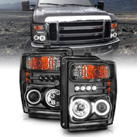 ANZO 2008-2010 Ford F-250 Projector Headlights w/ Halo Black (CCFL) - Lights