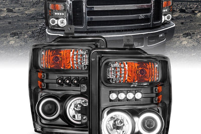 ANZO 2008-2010 Ford F-250 Projector Headlights w/ Halo Black (CCFL) - Lights