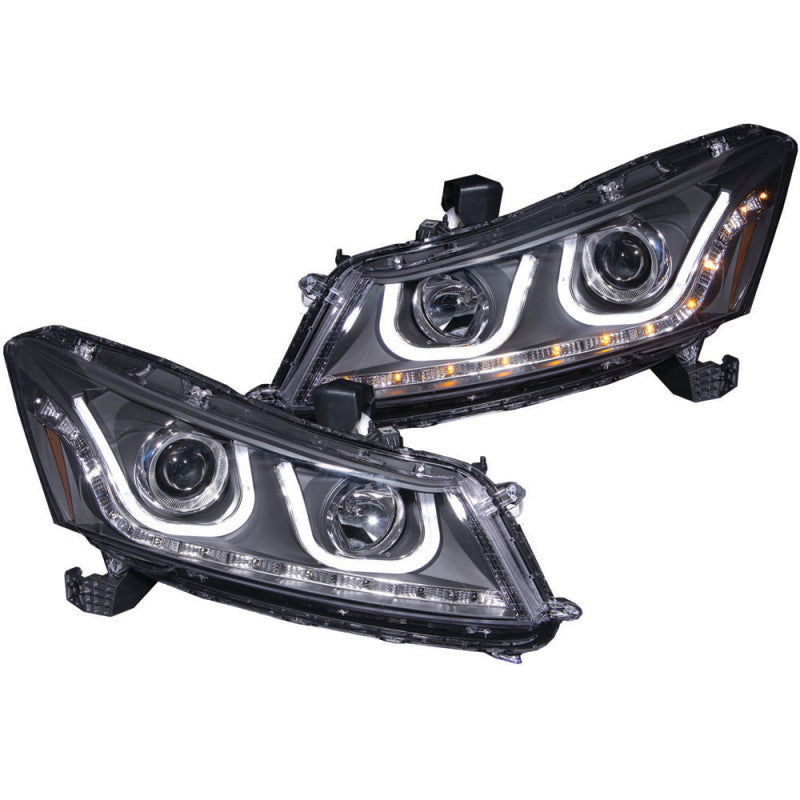 ANZO 2008-2012 Honda Accord Projector Headlights w/ U-Bar Black - Lights