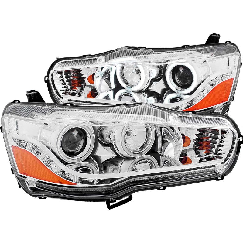 ANZO 2008-2015 Mitsubishi Lancer Projector Headlights w/ Halo Chrome (CCFL) - Lights