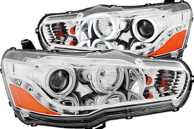 ANZO 2008-2015 Mitsubishi Lancer Projector Headlights w/ Halo Chrome (CCFL) - Lights
